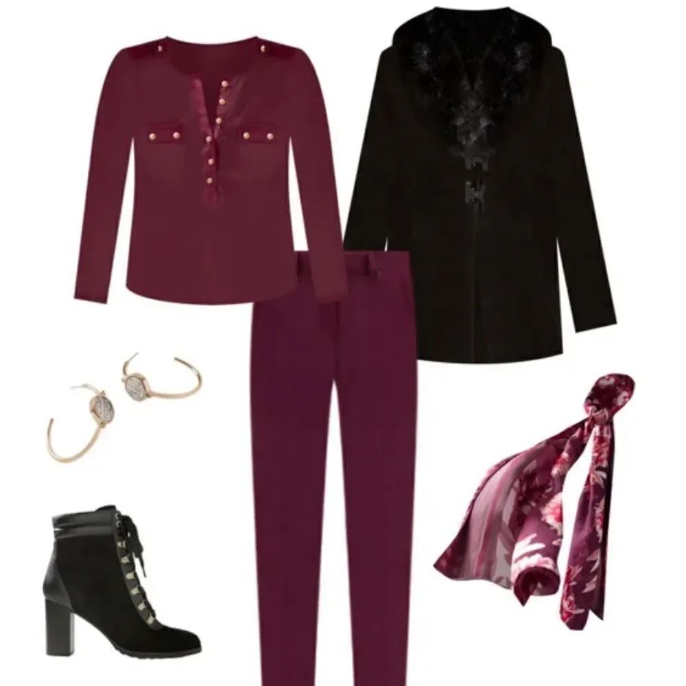 AK 10P Burgundy Black Leather Gold Tone Zippers Knit Professional Pants